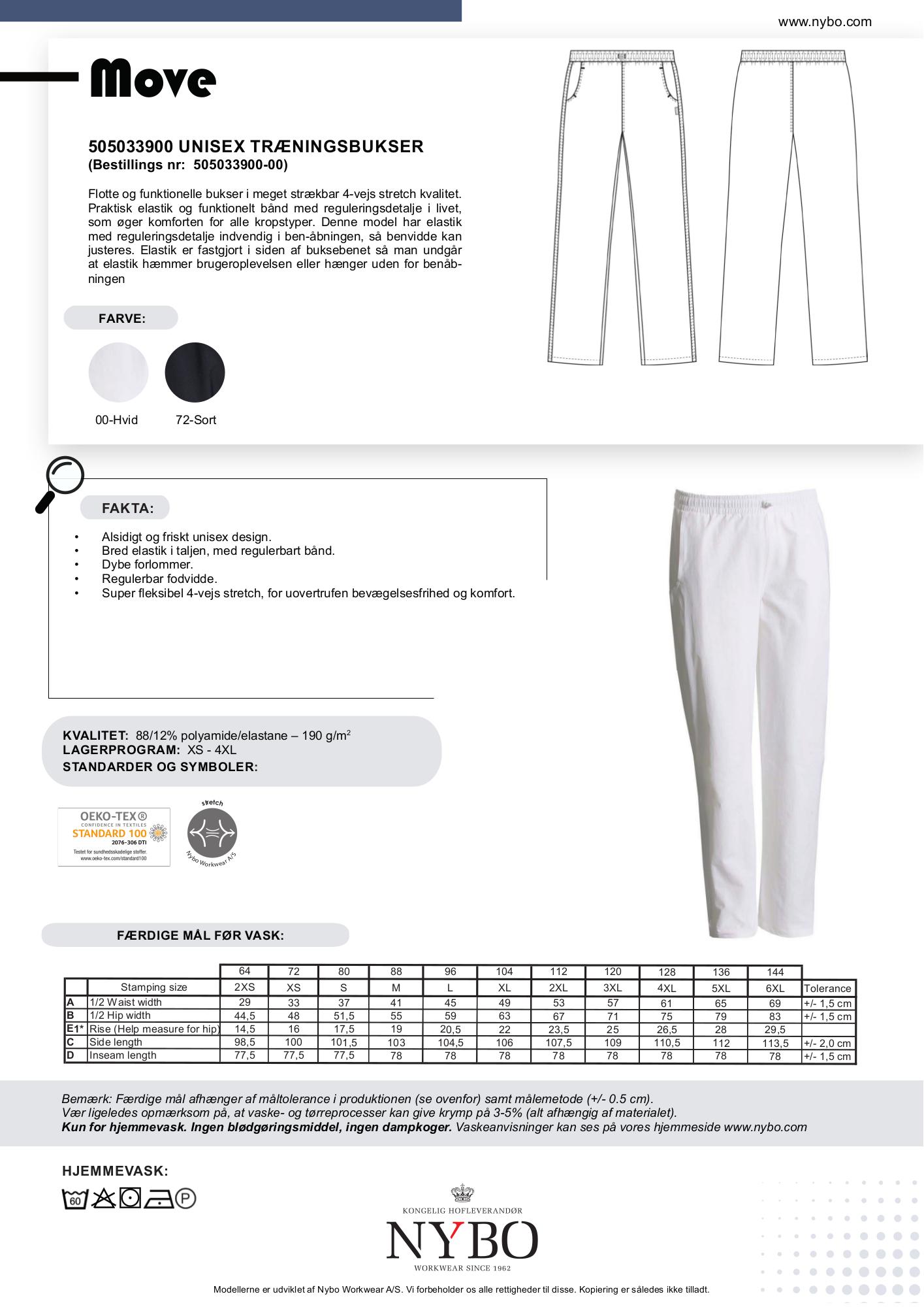 Nybo Hvite Unisex Move Treningsbukser — 4-veis stretch, komfort og justerbar passform