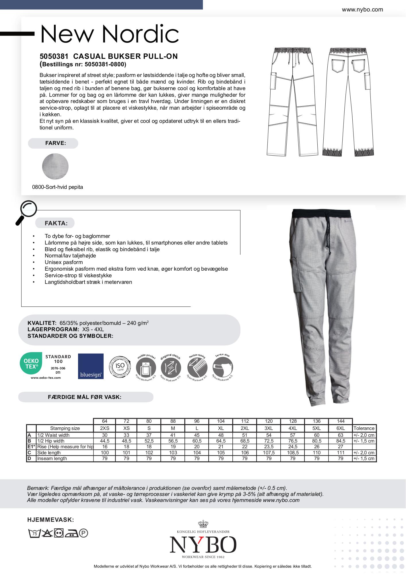 Nybo Sort-Hvit Pepita Unisex New Nordic Casual-bukse, Pull-on, Komfort