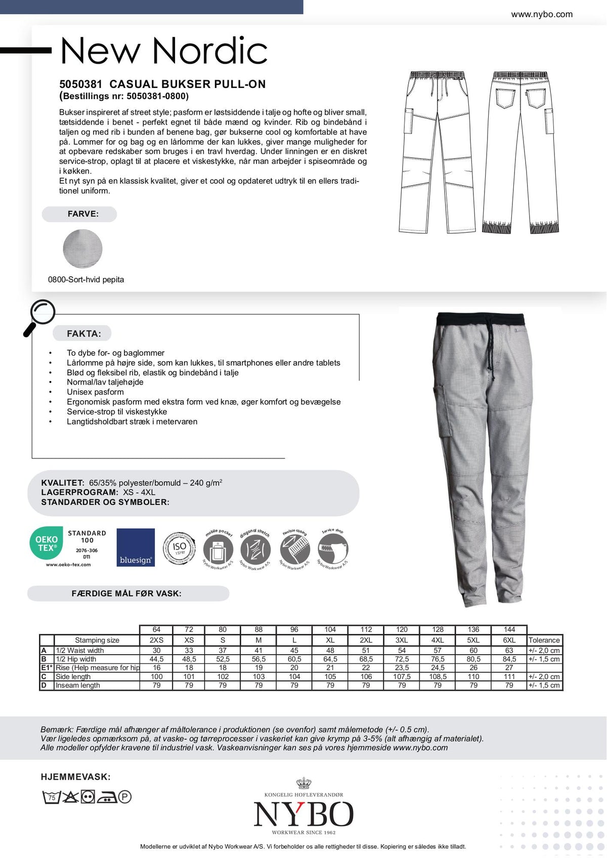 Nybo Sort-Hvit Pepita Unisex New Nordic Casual Bukse