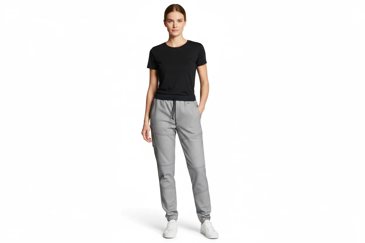 Nybo Sort-Hvit Pepita Unisex New Nordic Casual-bukse, Pull-on, Komfort