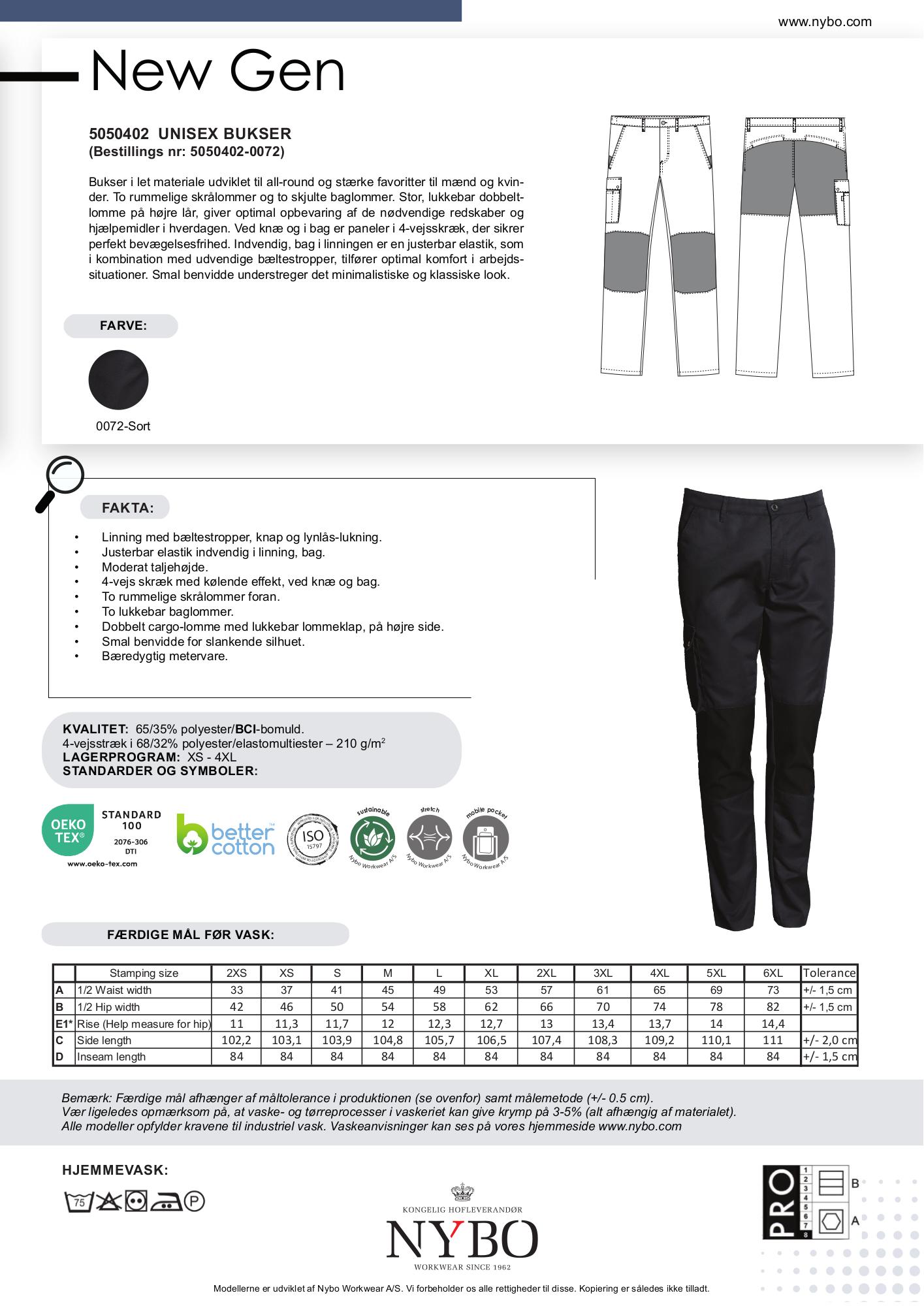 Nybo Sort Unisex New Gen Bukser, 4-veis stretch, justerbar elastikk