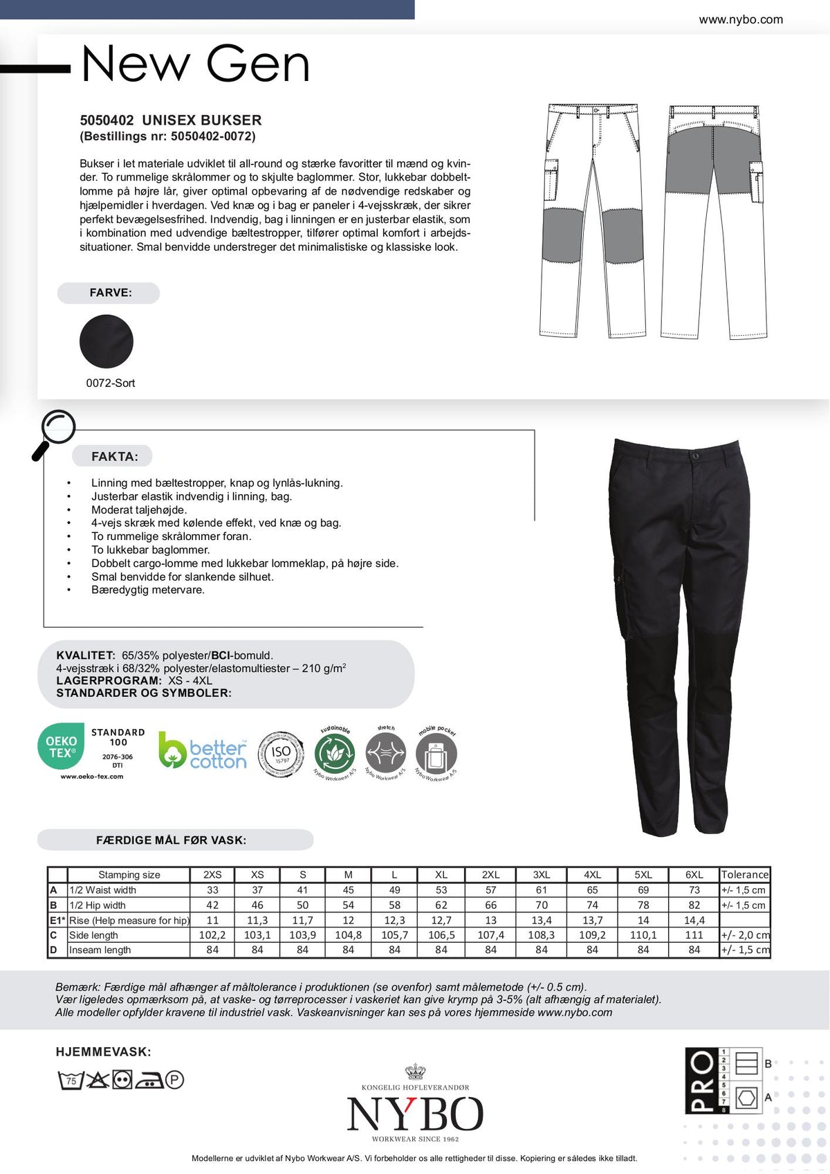 Nybo Sort Unisex New Gen Bukser, 4-veis stretch, justerbar elastikk