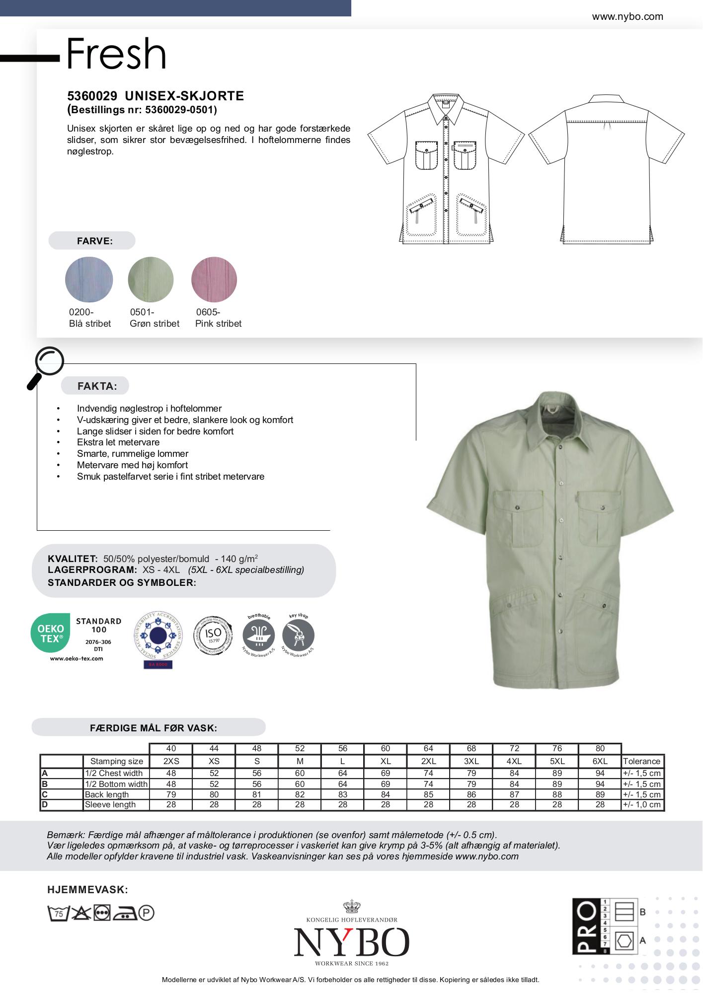 Nybo Limestripet Unisex Fresh Skjorte, Justerbar Elastikk, Slitesterk