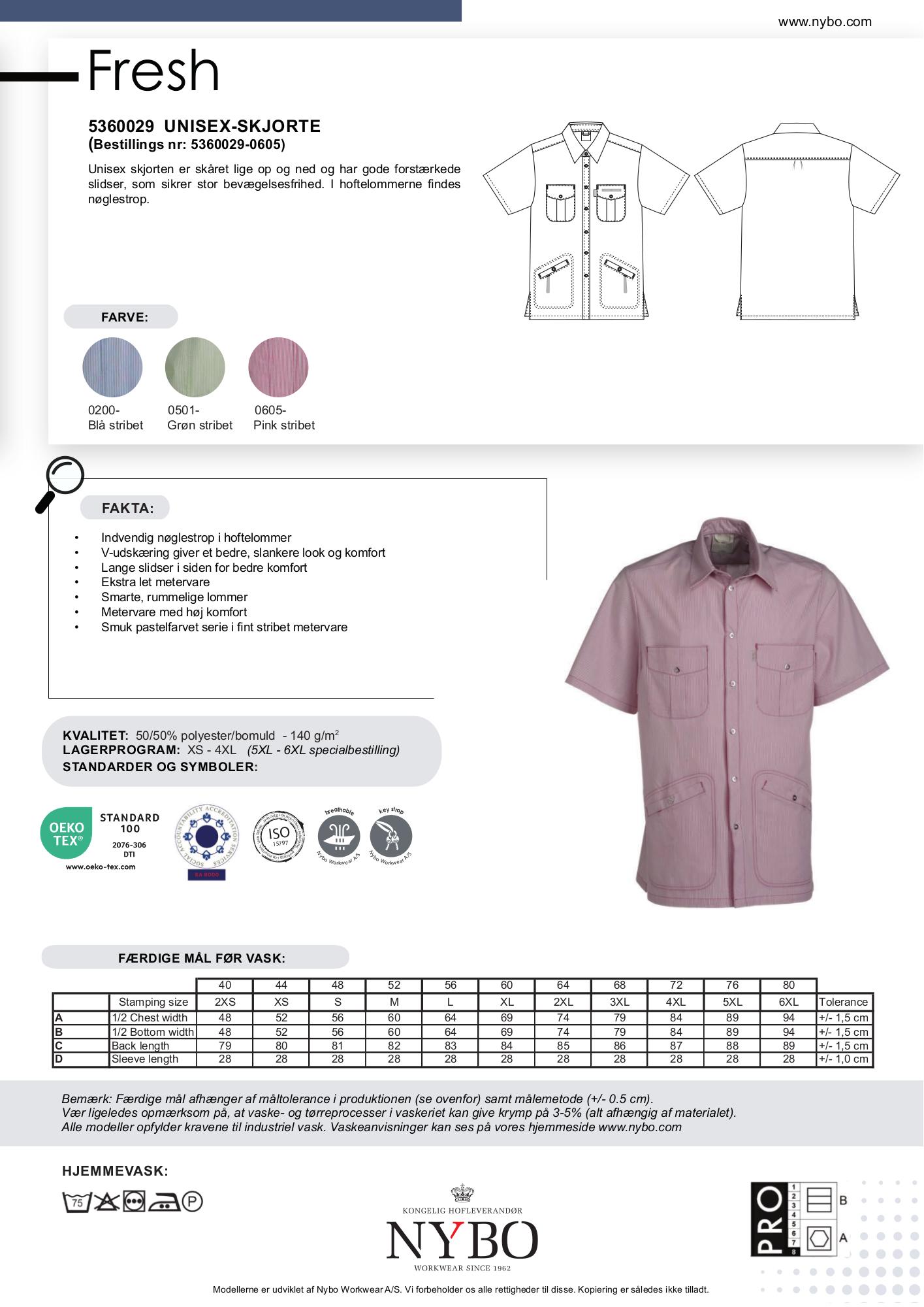 Nybo Pink Stribet Unisex Fresh Skjorte, justerbar elastikk, slitesterk