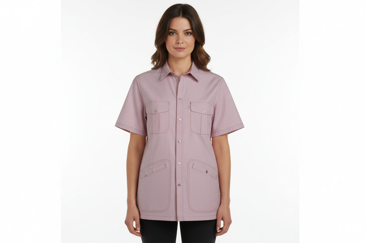 Nybo Pink Stribet Unisex Fresh Skjorte, justerbar elastikk, slitesterk