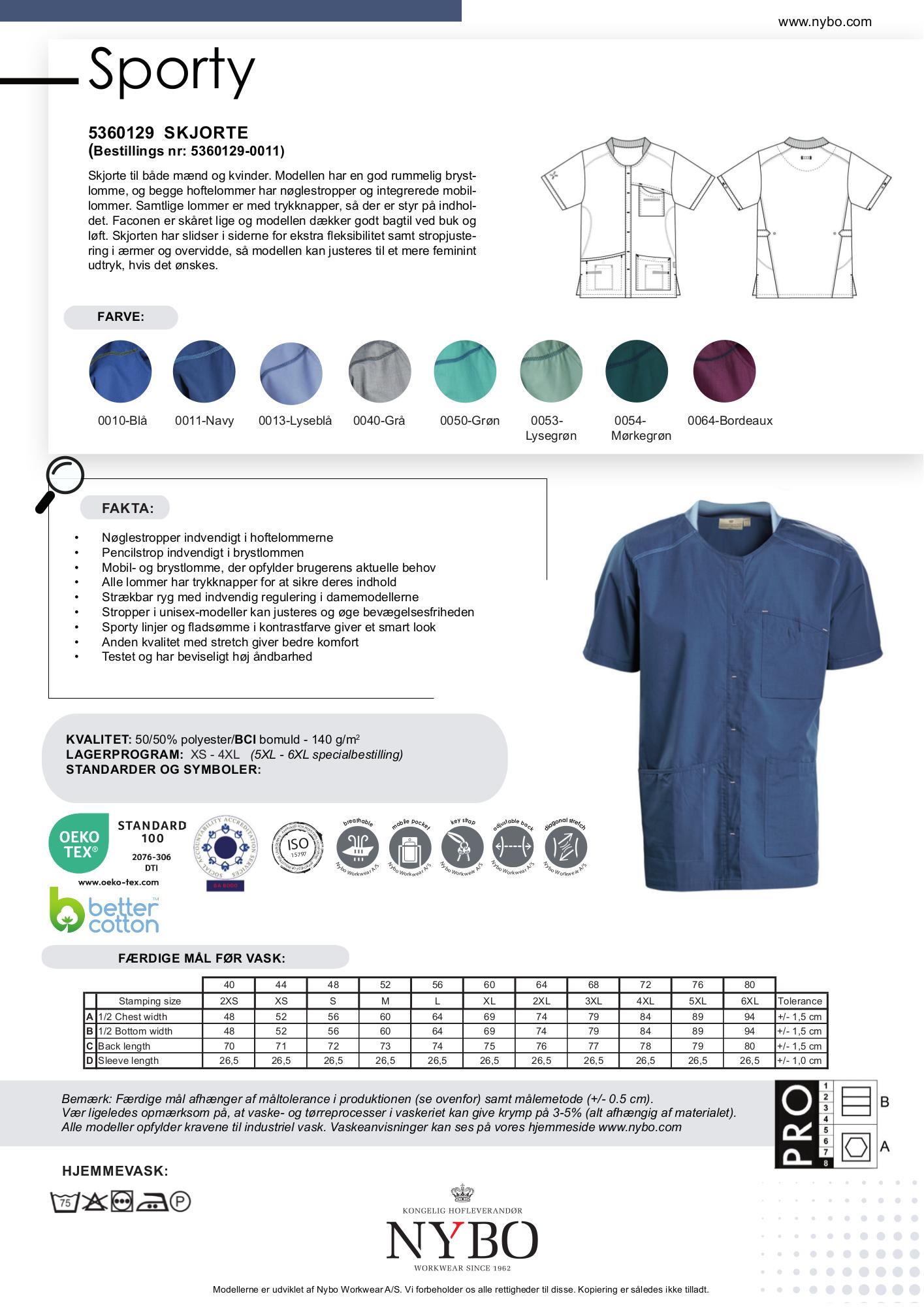 Nybo Navy unisex sporty tunika med slits for bevegelsesfrihet