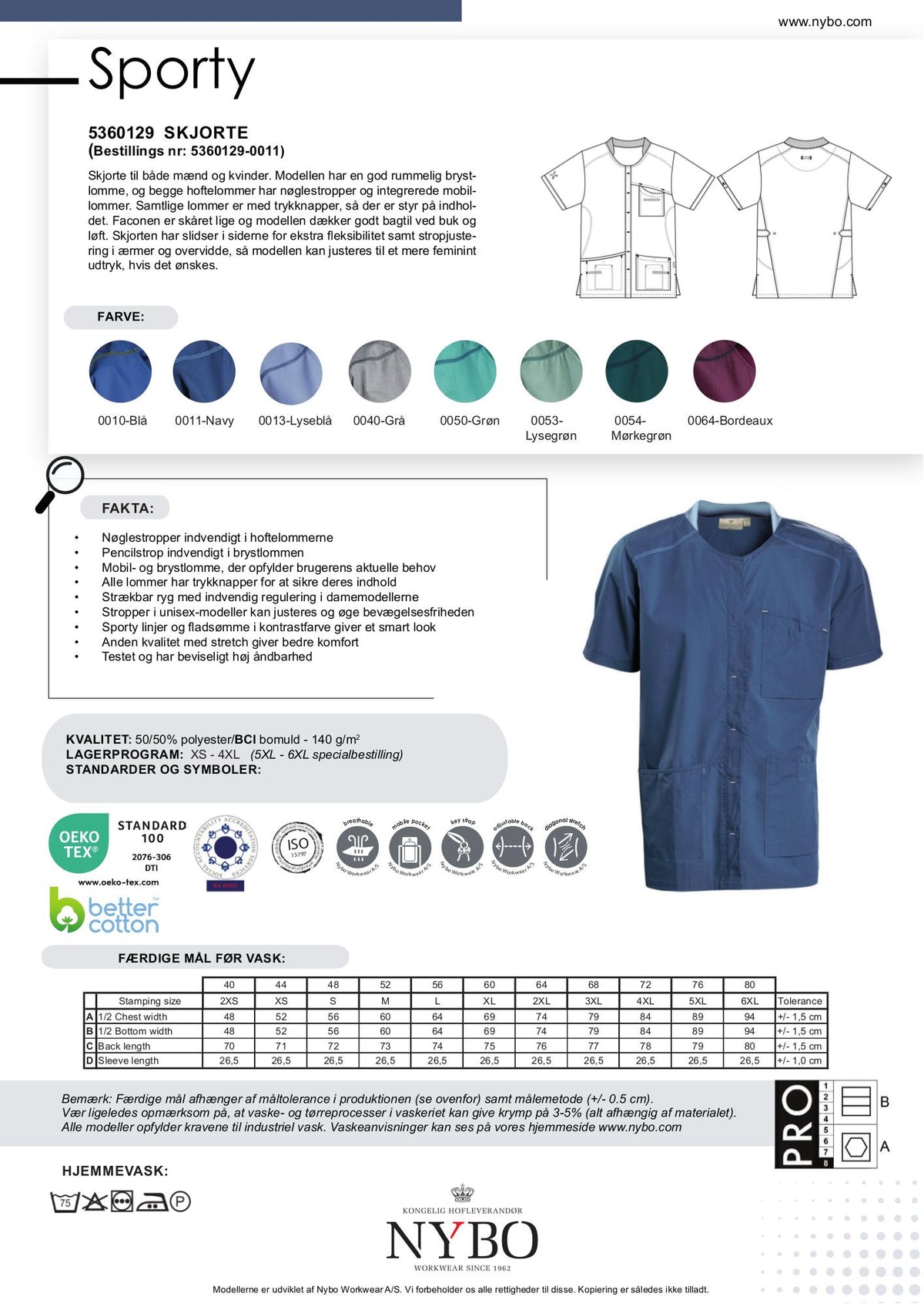 Nybo Navy unisex sporty tunika med slits for bevegelsesfrihet