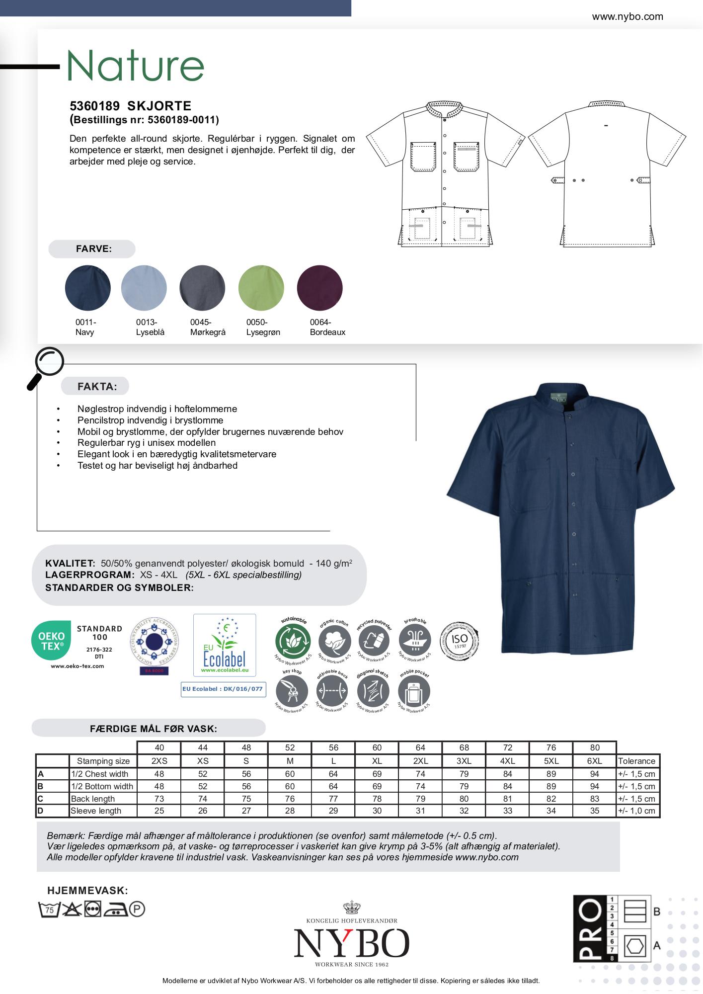 Nybo Navy Unisex Nature-skjorte — justerbar i ryggen, slitesterk