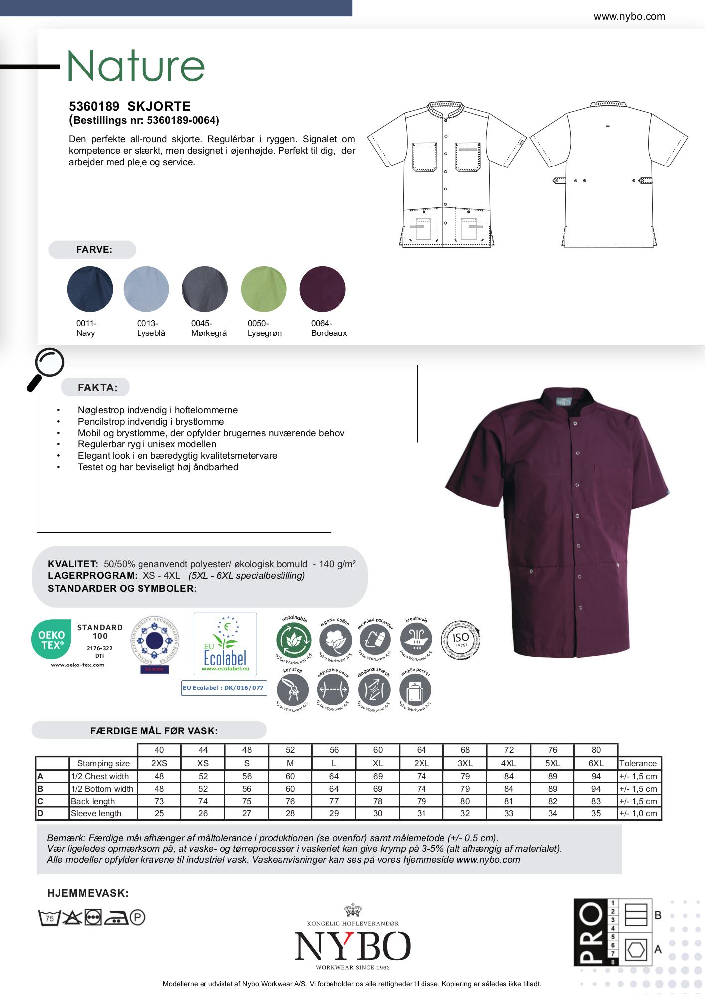 Nybo Bordeaux Unisex Nature-skjorte — slitesterk, regulerbar i ryggen