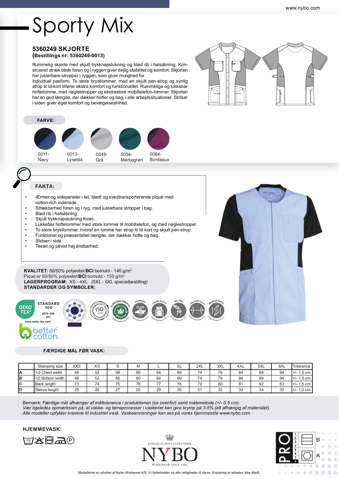 Nybo Lyseblå Unisex Sporty Mix-tunika, pustende, stretch, komfort