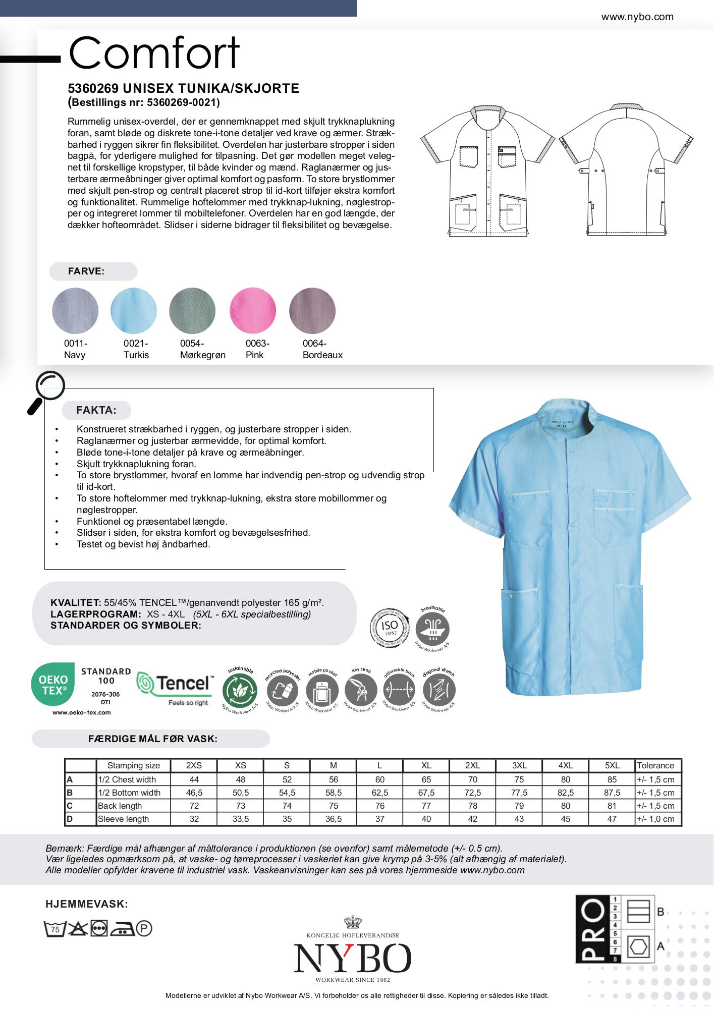 Nybo Turkis Unisex Comfort skjorte/tunika, strekkbar, pustende, justerbar
