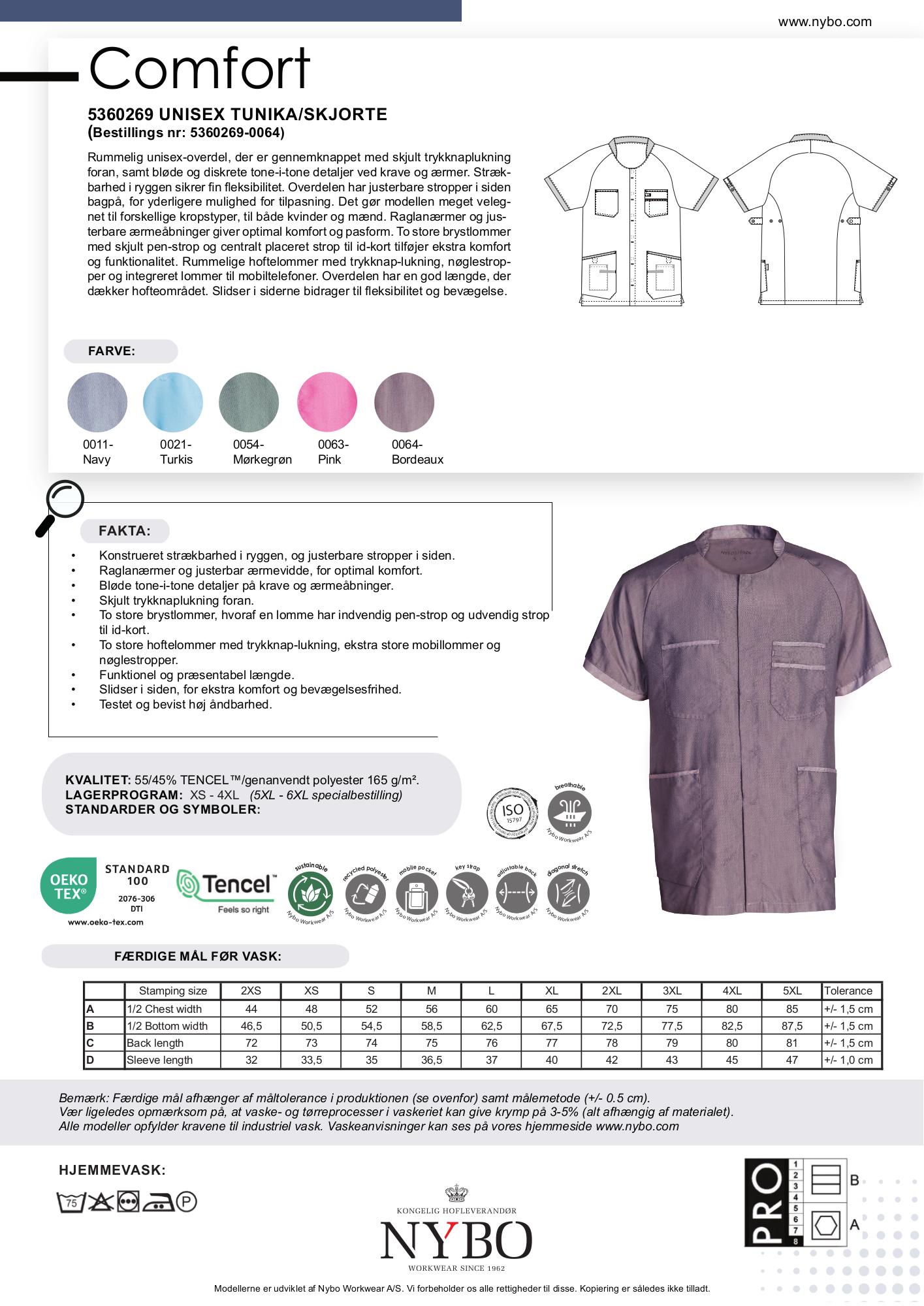 Nybo Bordeaux Unisex Comfort Skjorte/Tunika, Pustende, Strekkbar, Slitesterk