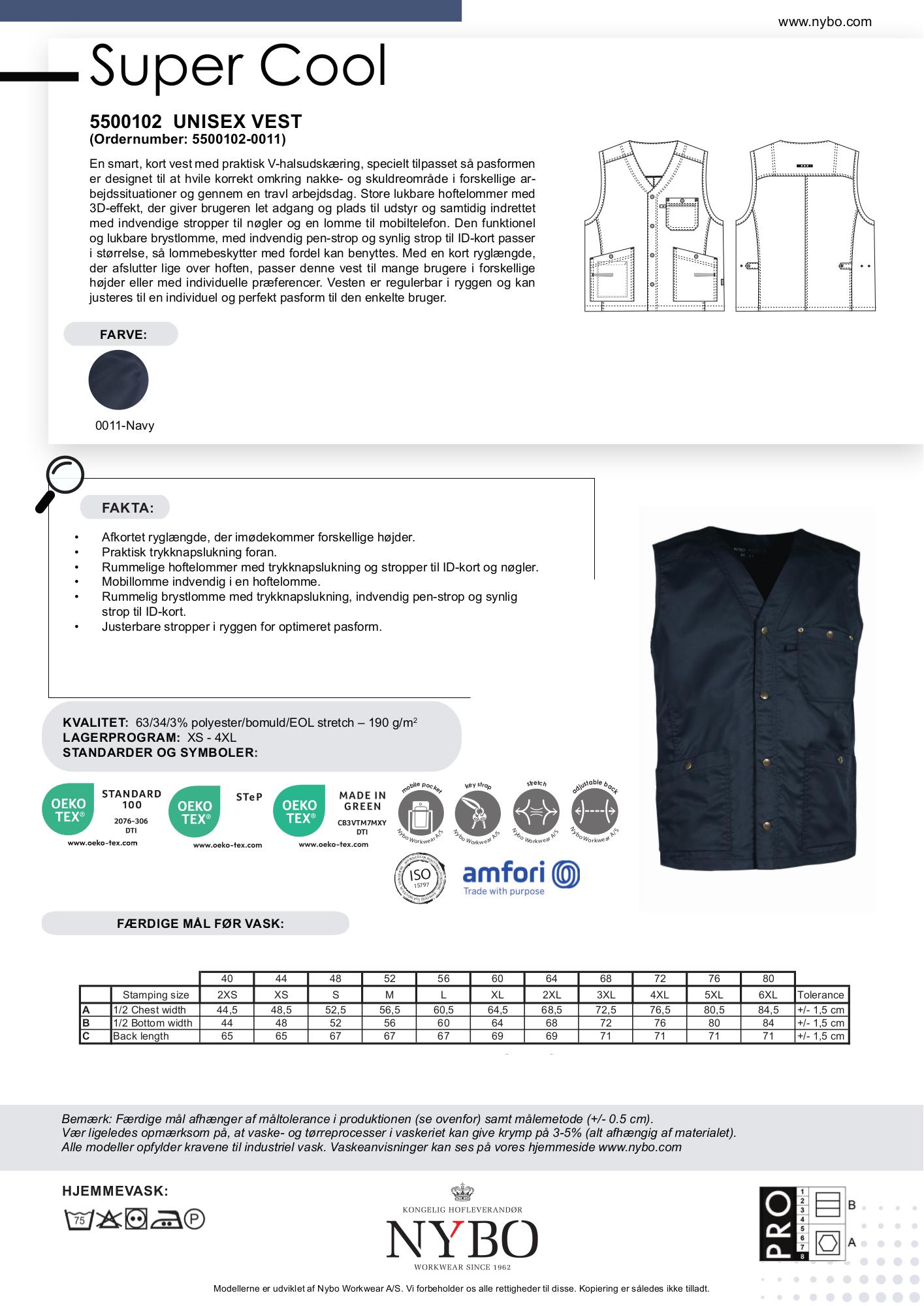 Nybo Navy Unisex Super Cool Vest — kort, justerbar og slitesterk