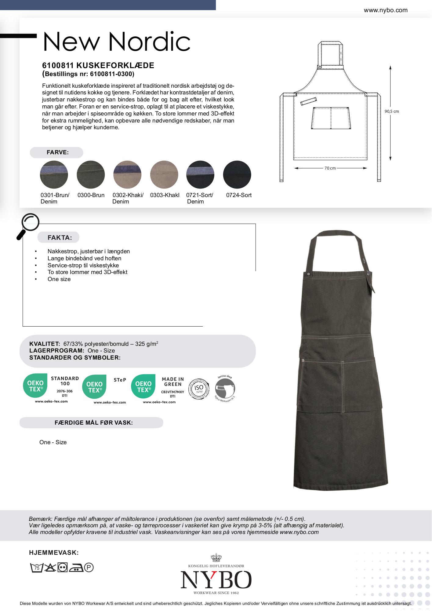 Nybo brun kuskeforkle New Nordic, justerbart, store lommer