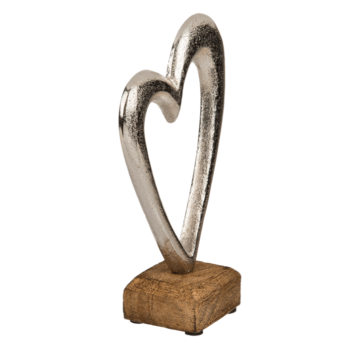 Metallhjerte på trefot, ca. 17 cm