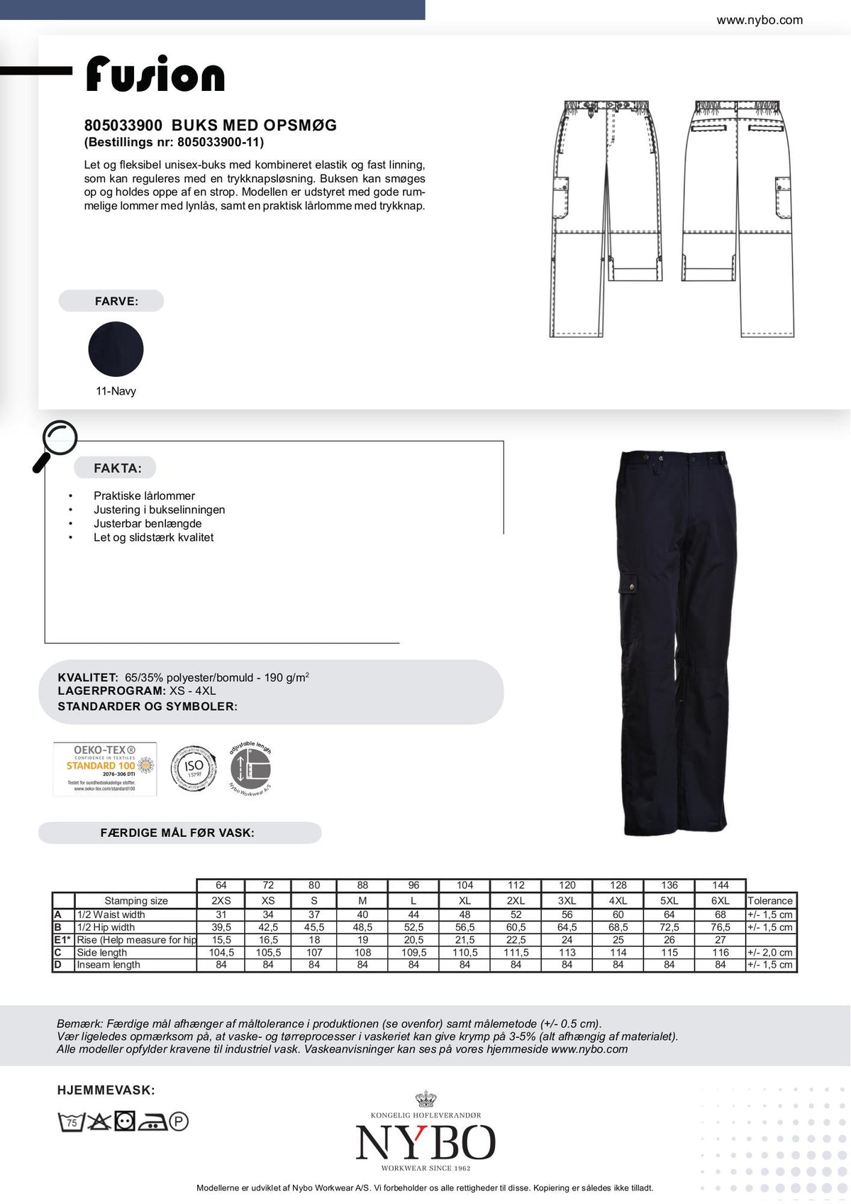 Nybo Navy Unisex Fusionbukser, Bukser med Oppbrett