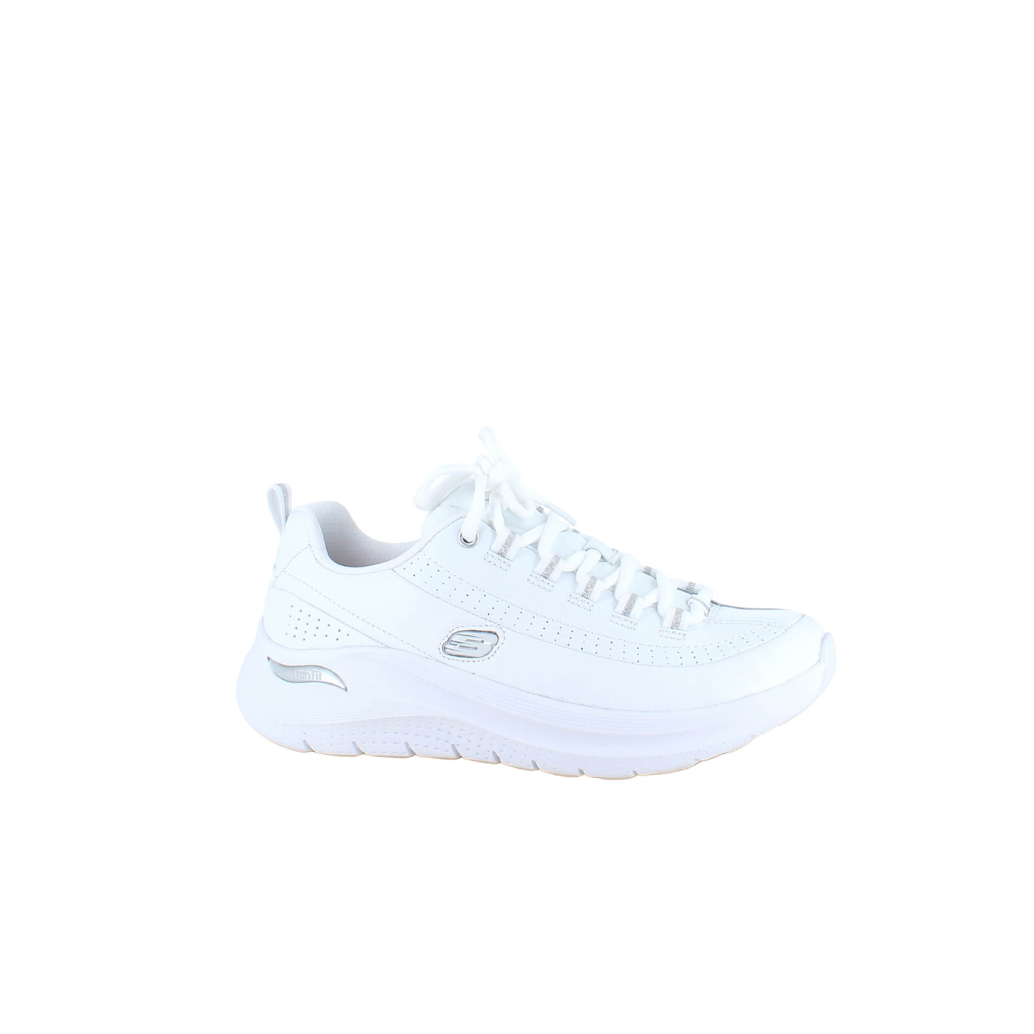 Hvite Skechers med glatt skinnoverflate