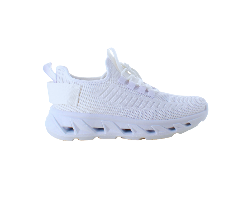 Hvite slip-on-sko med strikket overdel
