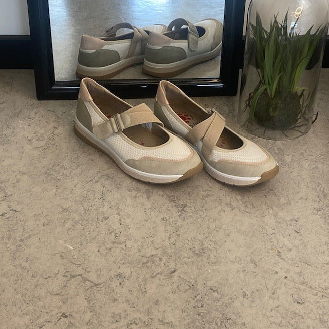 Relife ballerina-sko med borrelås – beige komfortsko med massasjeeffekt