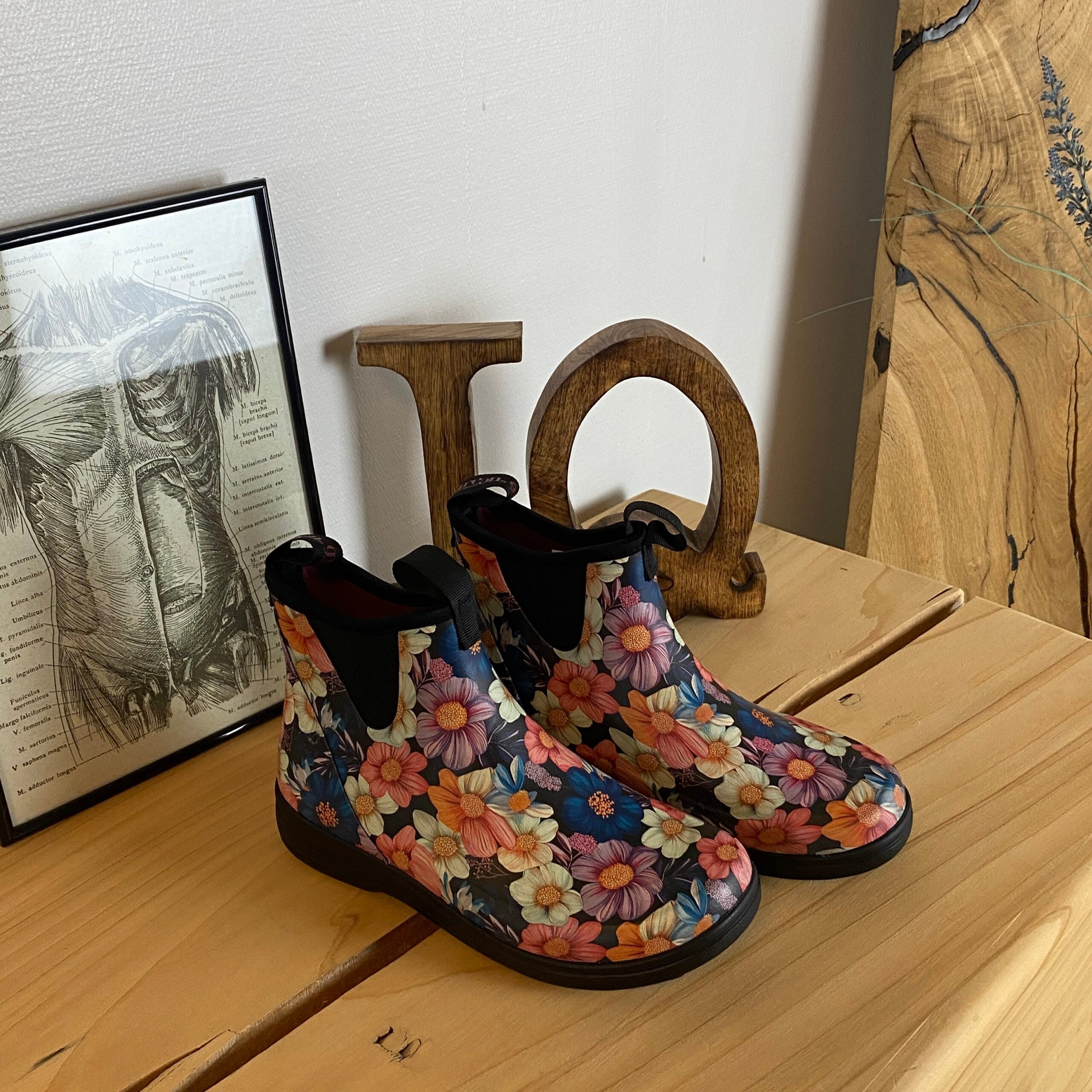 Green Comfort gummistøvel i blomsterprint med vriststøtte