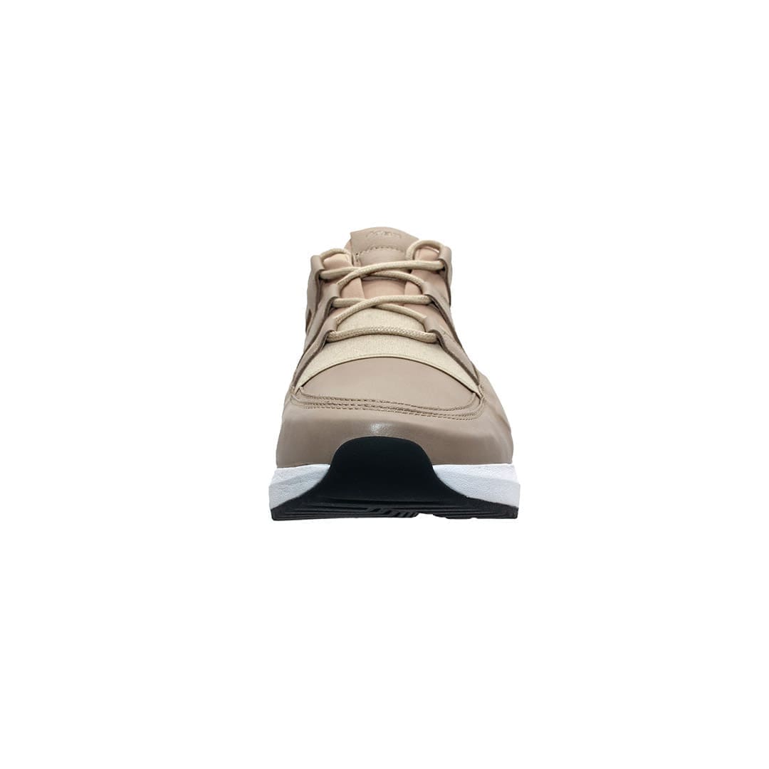 Frontbillede af MBT Fano Cream herresneaker i beige læder og nylon med hvid og sort Milano-sål.