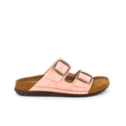 Rosa slip-on sandal i skinn med brede remmer