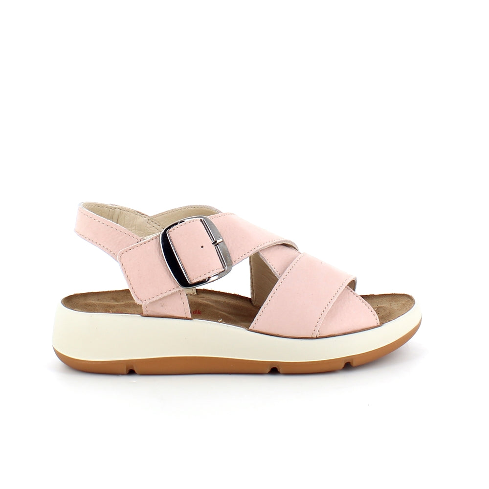 Elegant rosa skinnsandal med svangstøtte