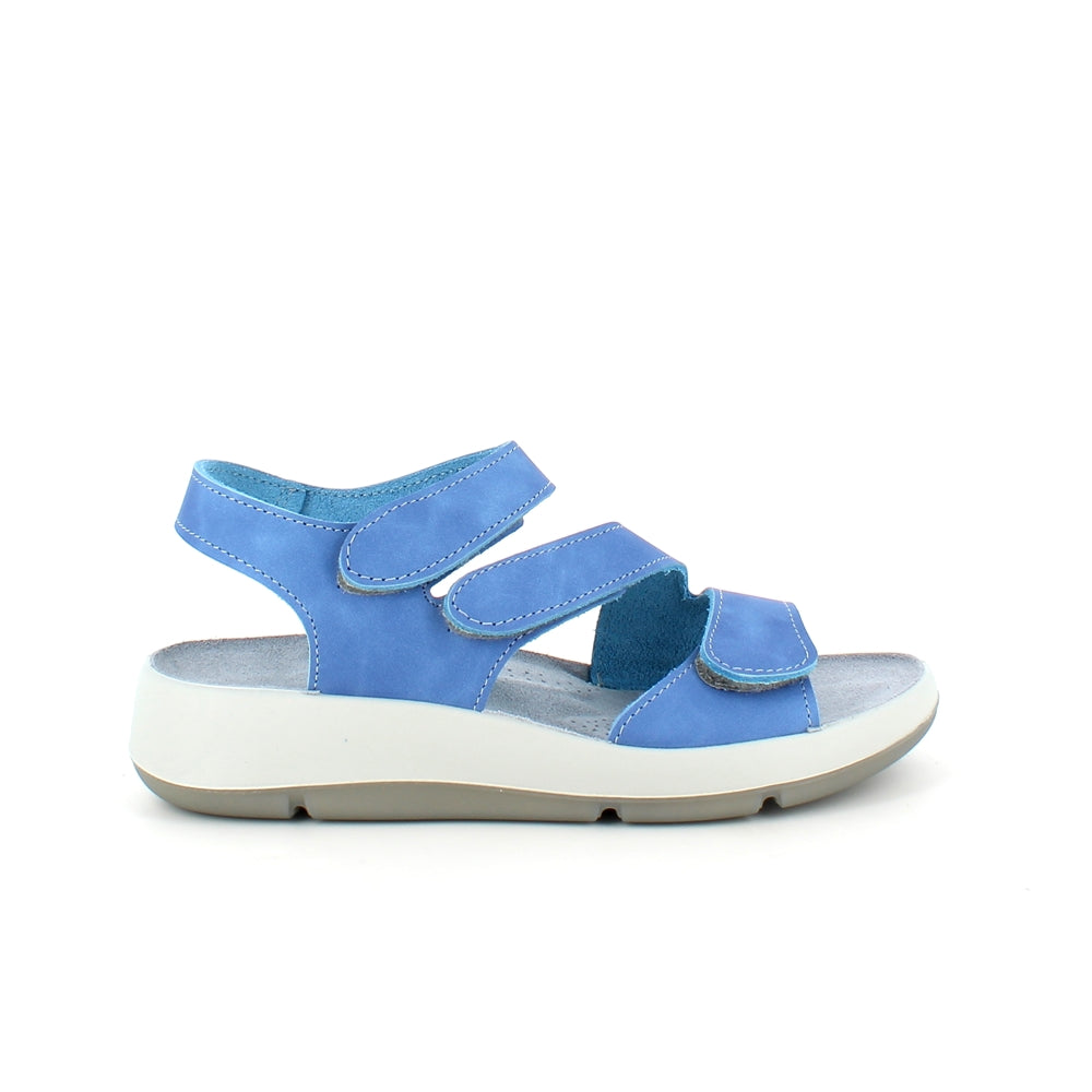 Elegant blå skinnsandal med justerbare remmer