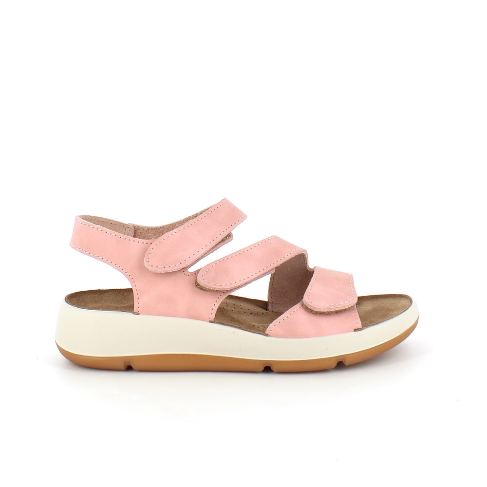 Elegant rosa skinnsandal med justerbare remmer