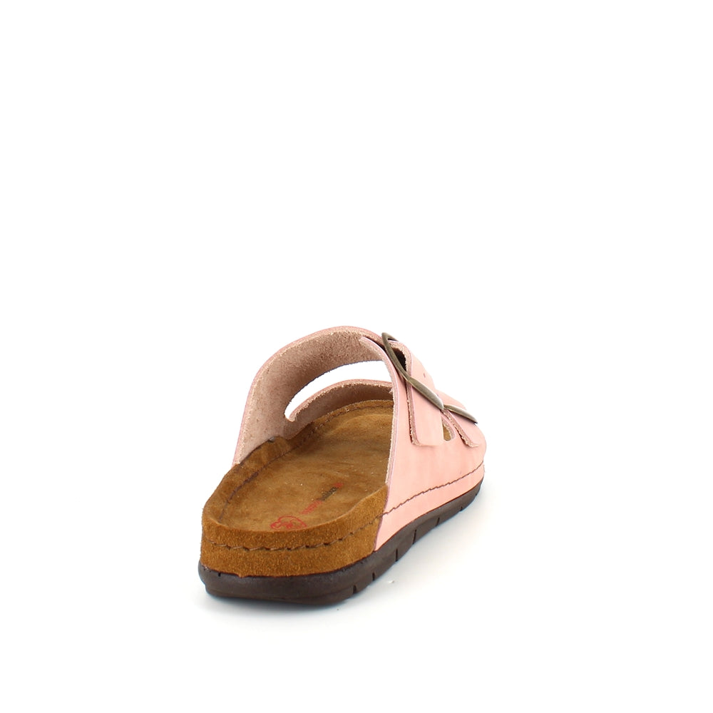 Rosa slip-on sandal i skinn med brede remmer