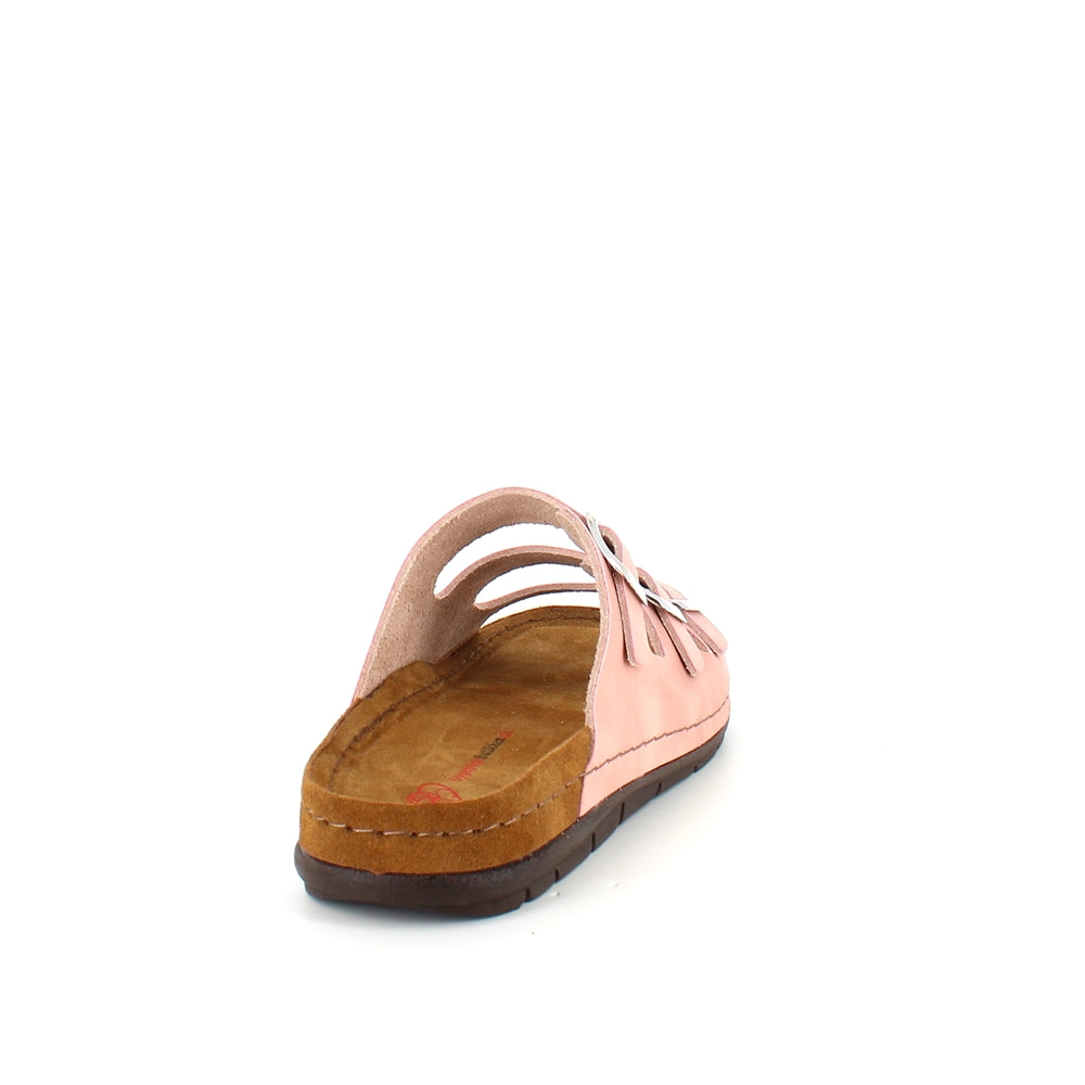 Rosa slip-on sandal i skinn med smale remmer
