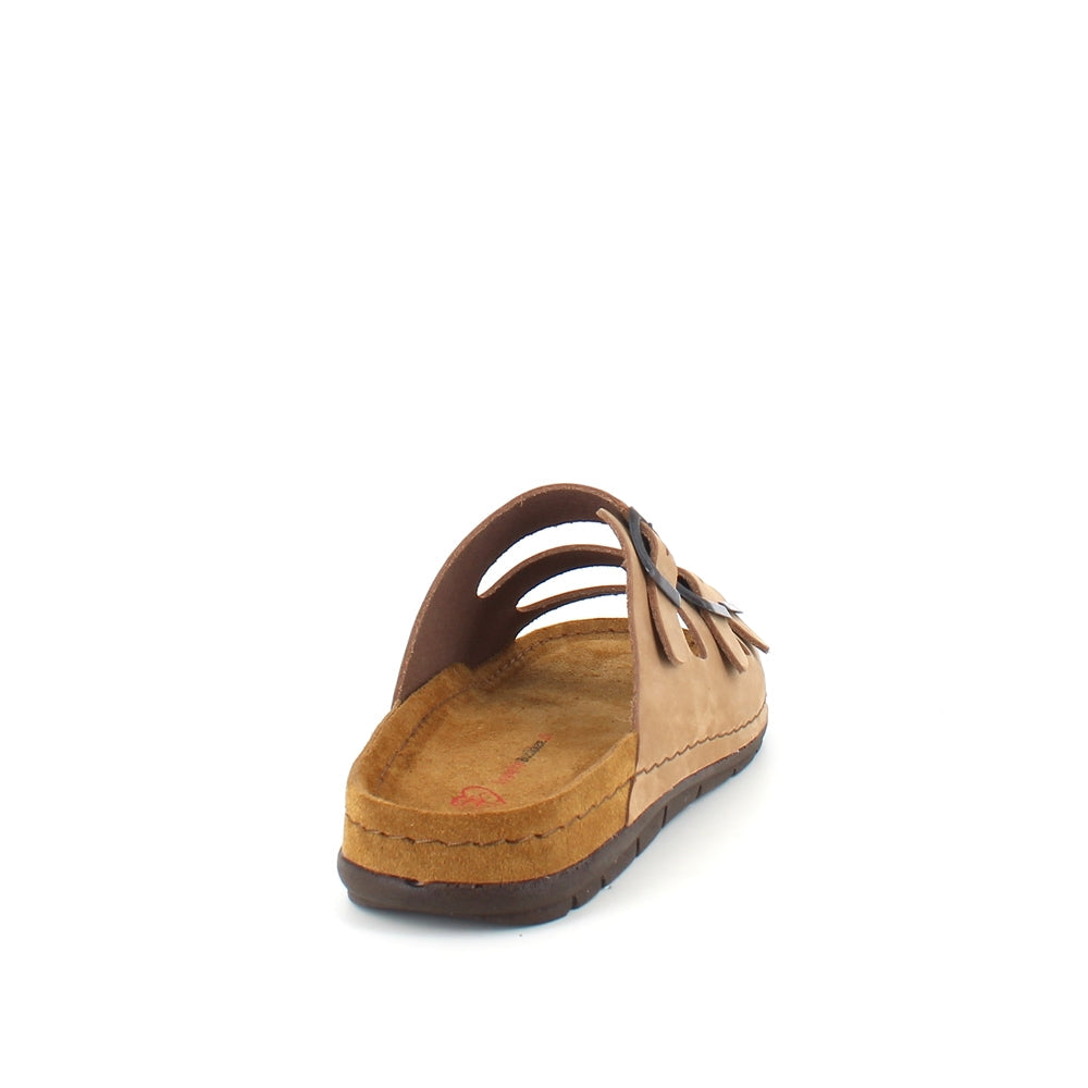 Brun slip-on sandal i skinn med smale remmer