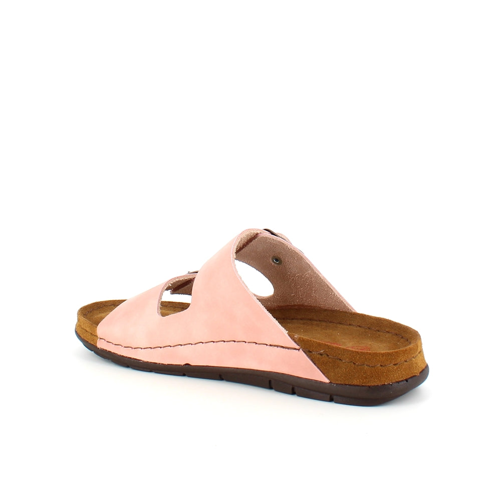 Rosa slip-on sandal i skinn med brede remmer