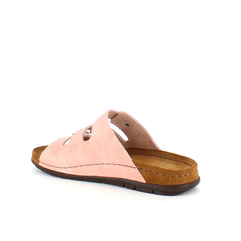 Rosa slip-on sandal i skinn med smale remmer