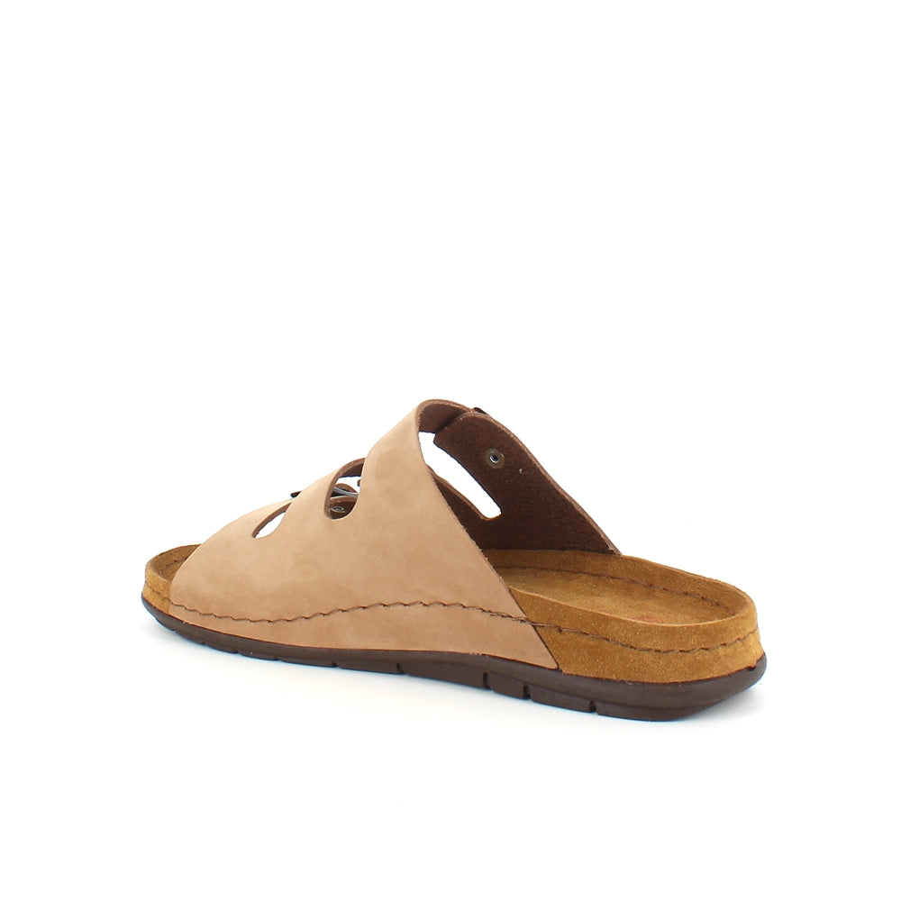 Brun slip-on sandal i skinn med smale remmer