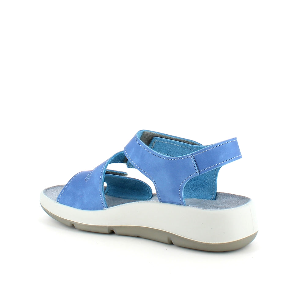 Elegant blå skinnsandal med justerbare remmer