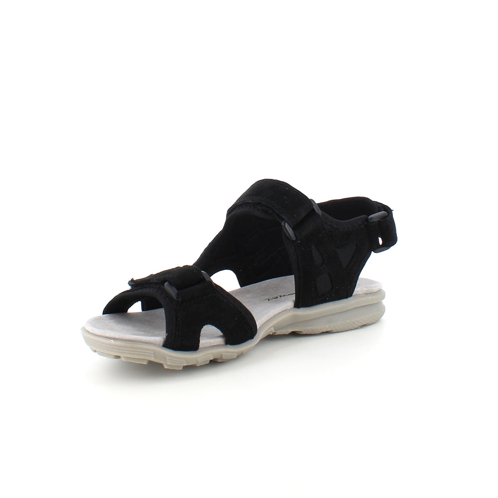 Sandal med lærsåle og lett svangstøtte i svart