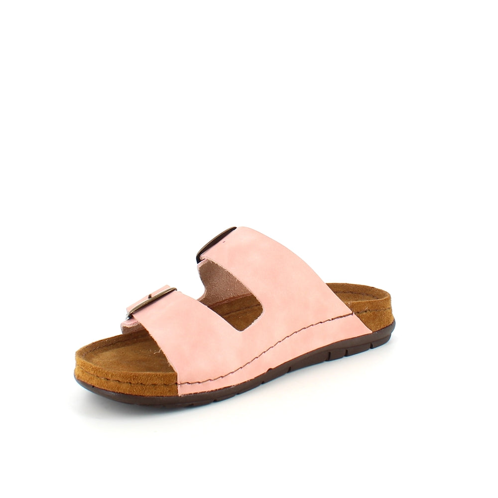 Rosa slip-on sandal i skinn med brede remmer