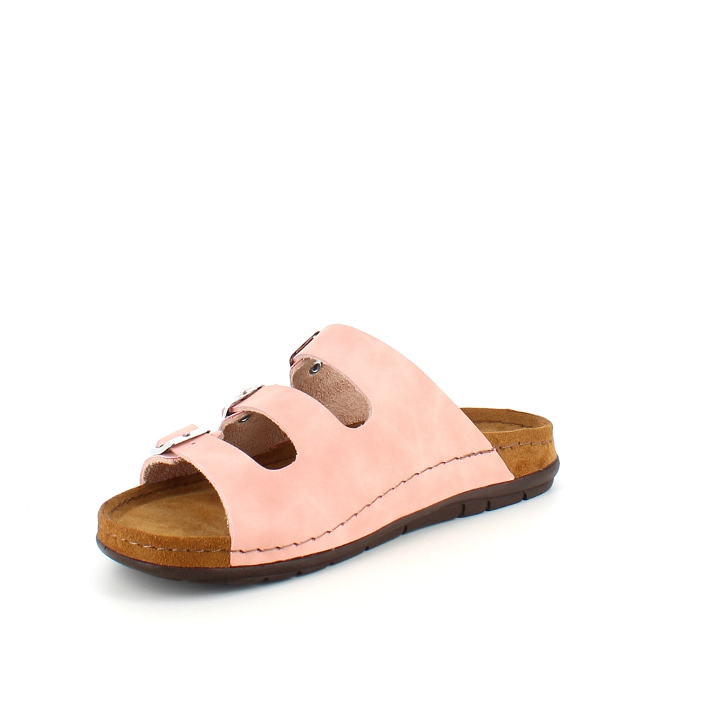 Rosa slip-on sandal i skinn med smale remmer