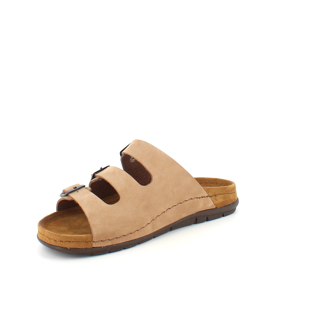 Brun slip-on sandal i skinn med smale remmer