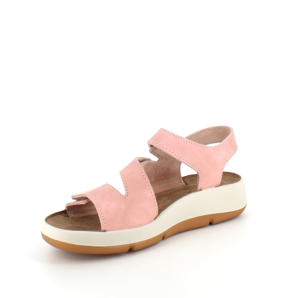Elegant rosa skinnsandal med justerbare remmer