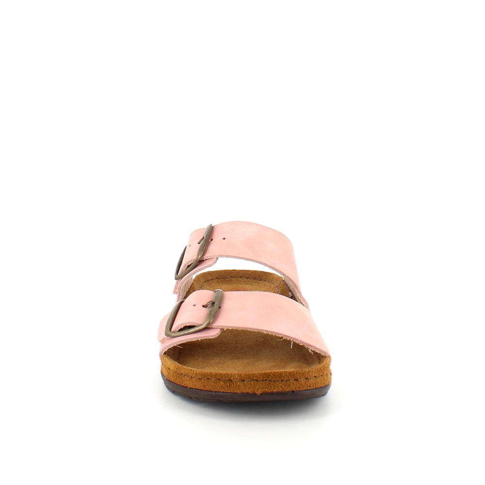 Rosa slip-on sandal i skinn med brede remmer