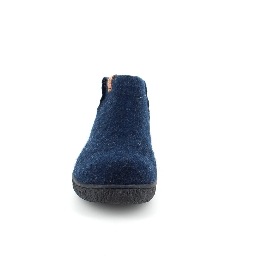 Høye blå hjemmesko i ull med sklisikre såler fra Green Comfort