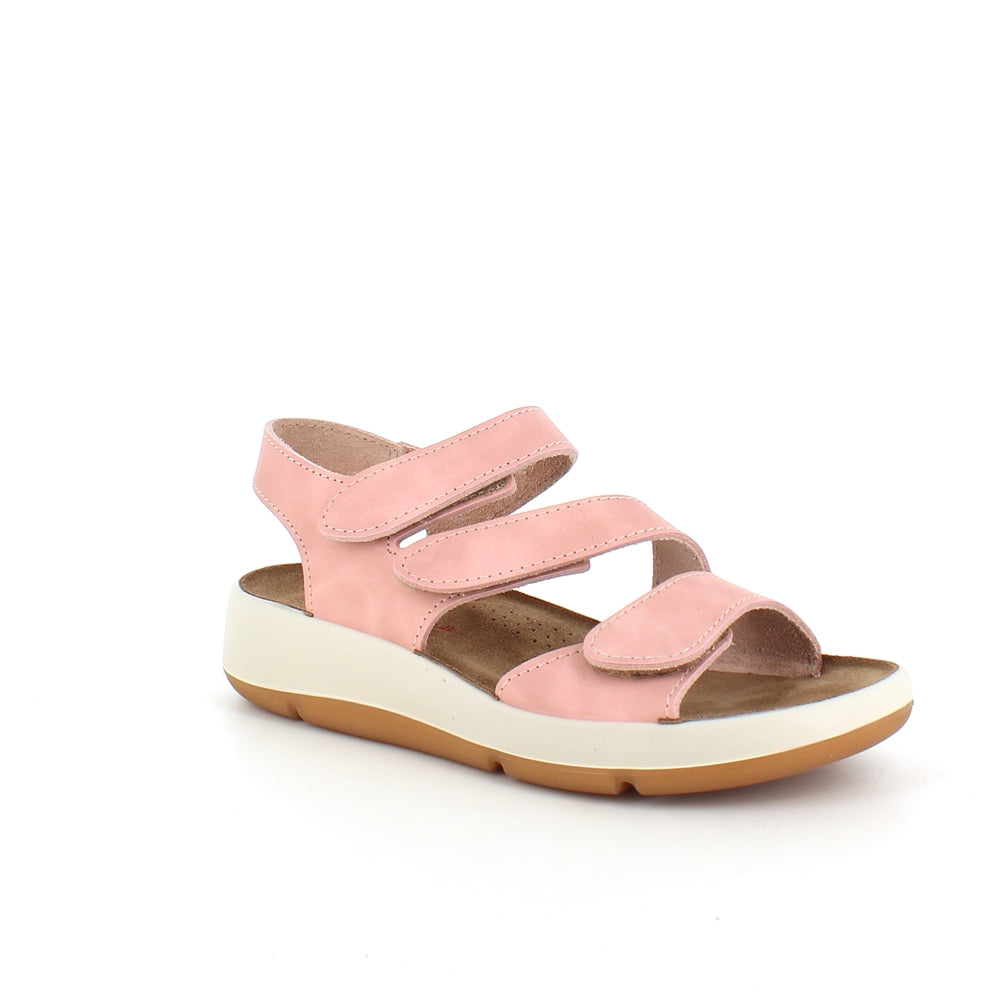 Elegant rosa skinnsandal med justerbare remmer