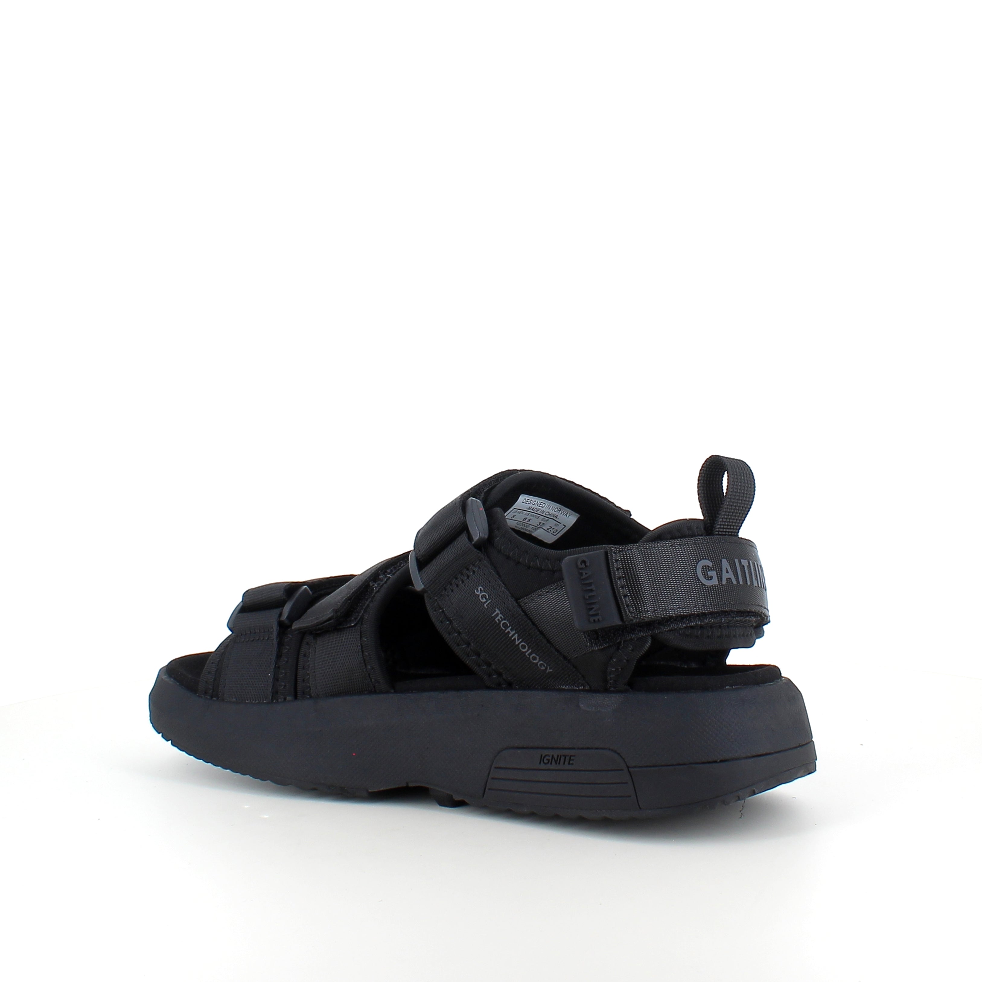 Gaitline Flow SP sandal – svart sandal med svangstøtte og IGNITE-skum