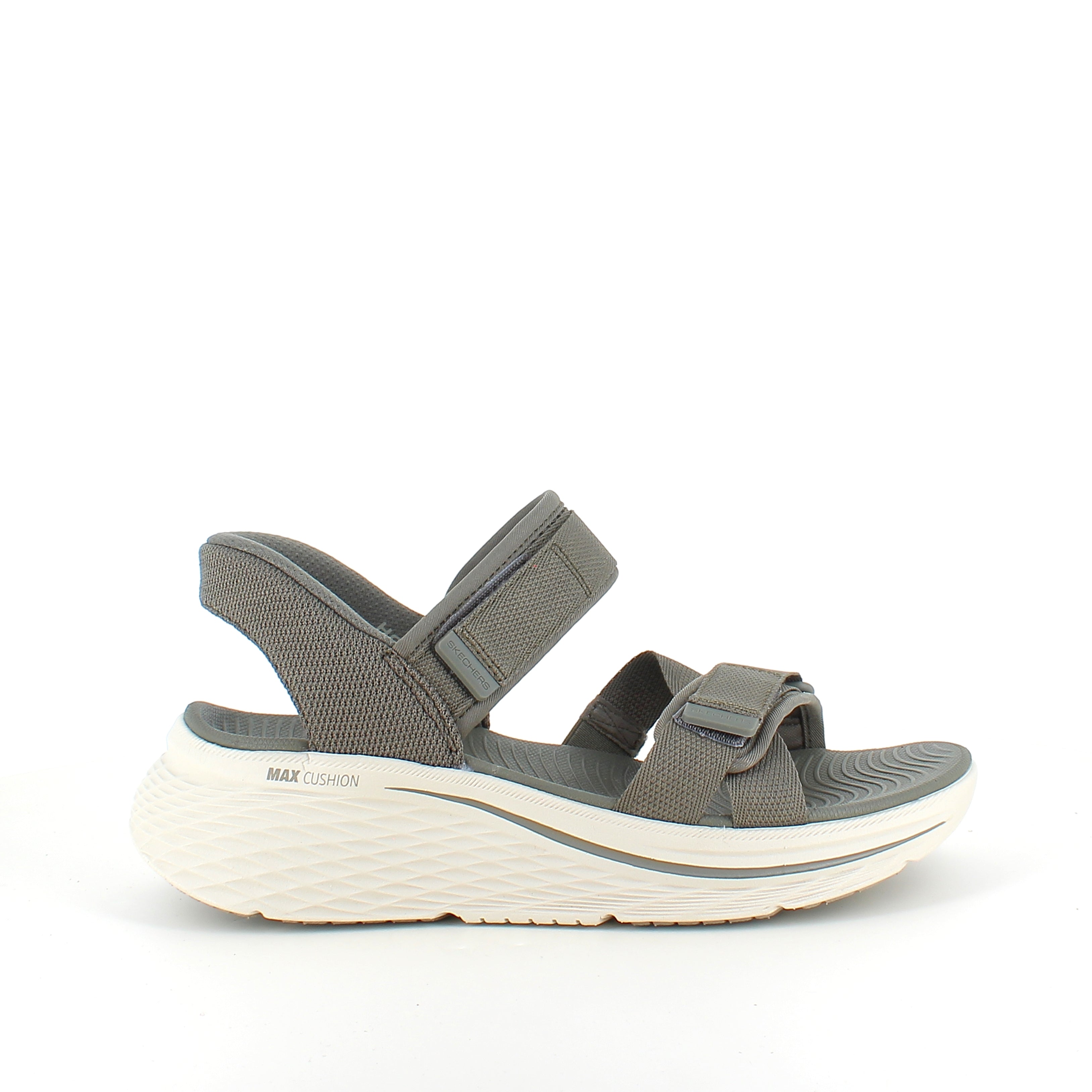 Skechers Max Cushioning-sandal i olivengrønn – maksimal komfort og enkel Slip-ins-passform