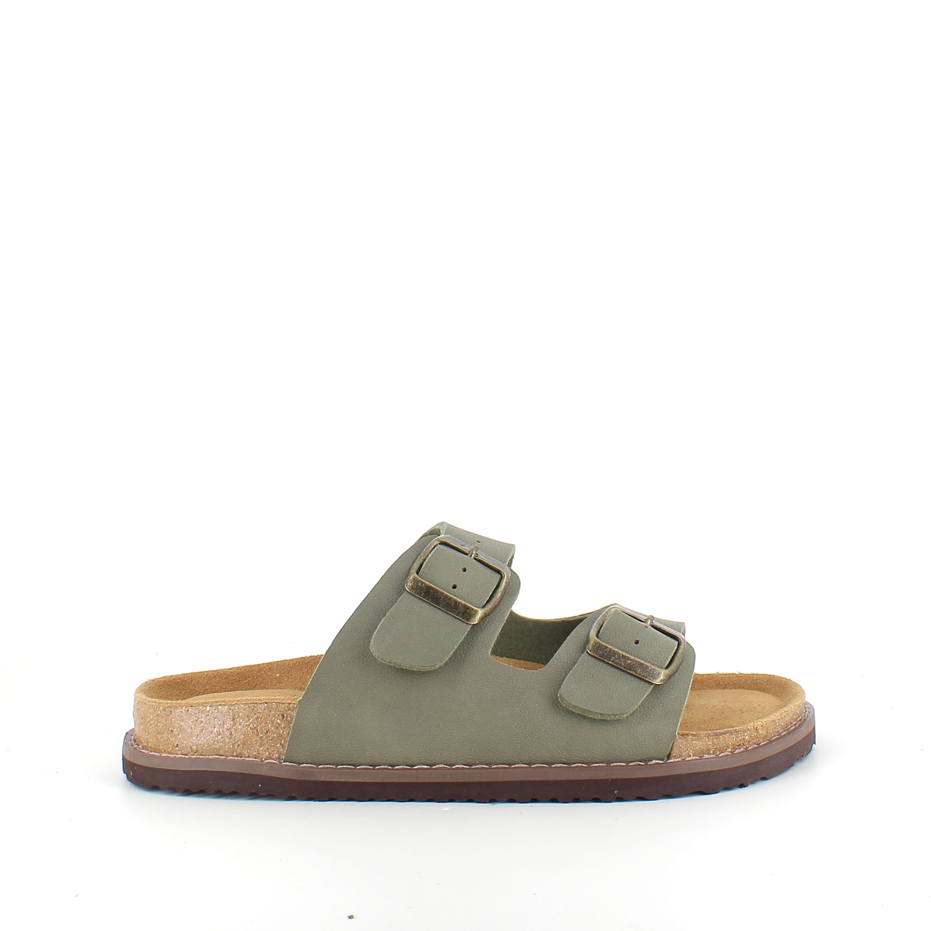 Slip-on biosandal i kakigrønn – komfort og støtte med et rolig uttrykk