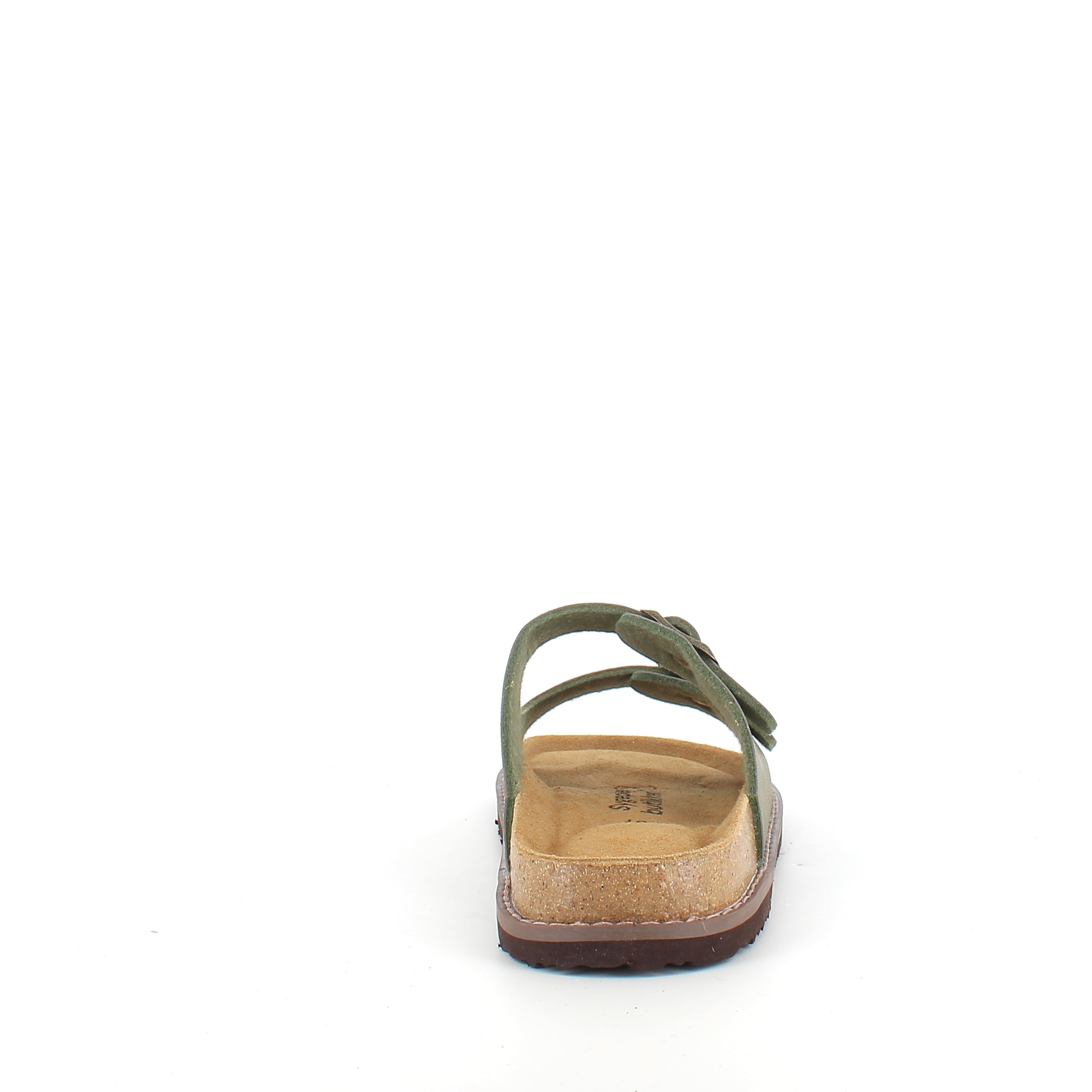 Slip-on biosandal i kakigrønn – komfort og støtte med et rolig uttrykk