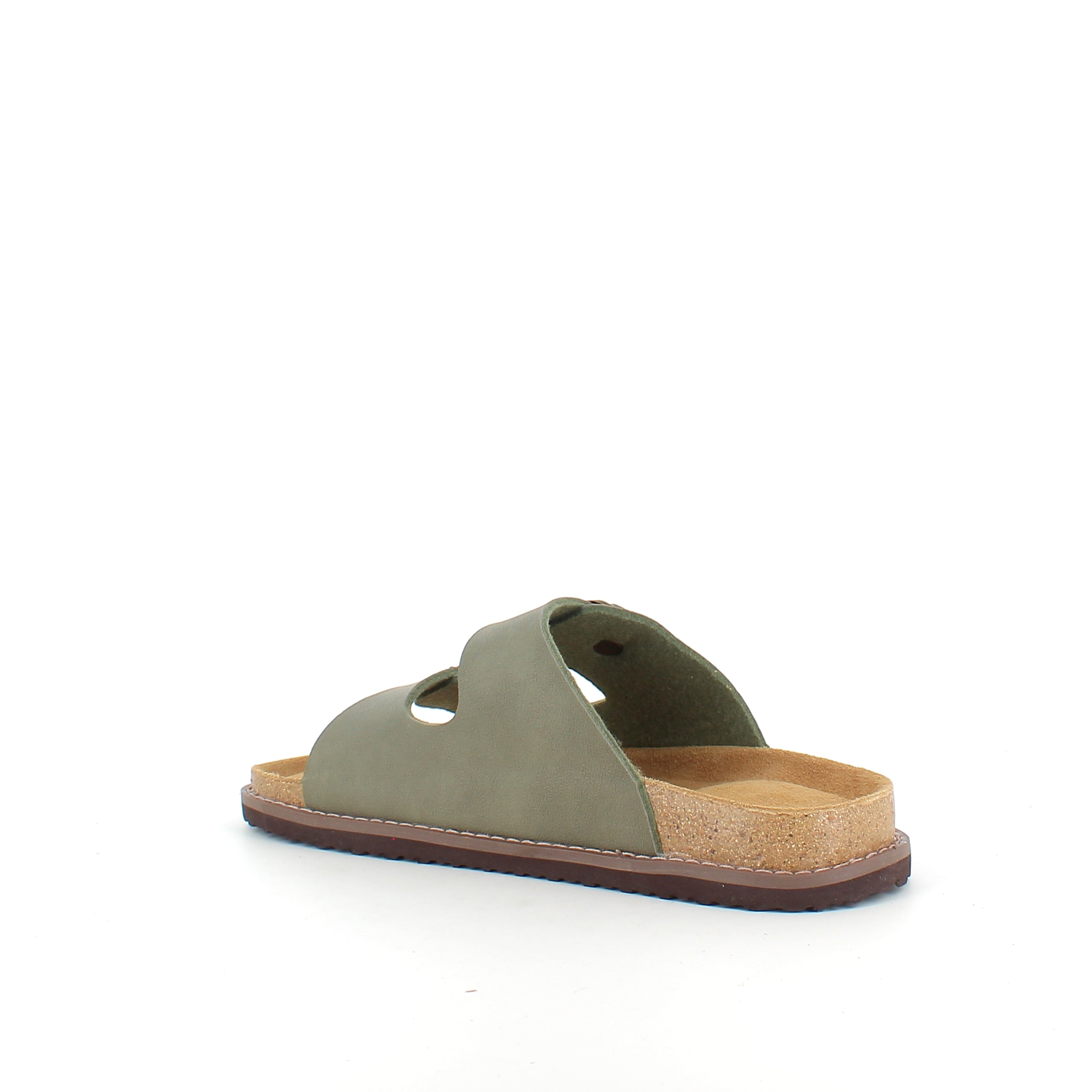 Slip-on biosandal i kakigrønn – komfort og støtte med et rolig uttrykk