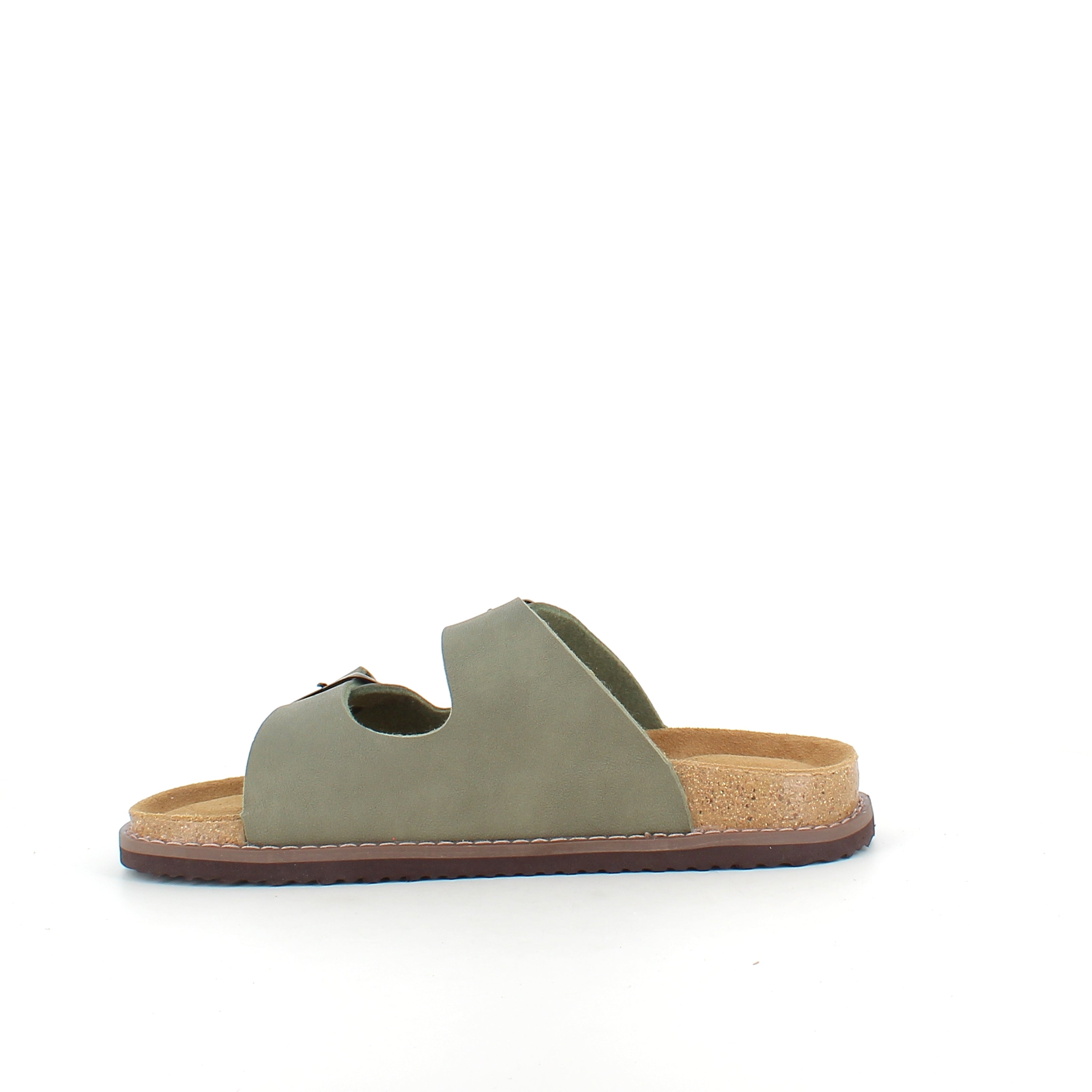 Slip-on biosandal i kakigrønn – komfort og støtte med et rolig uttrykk